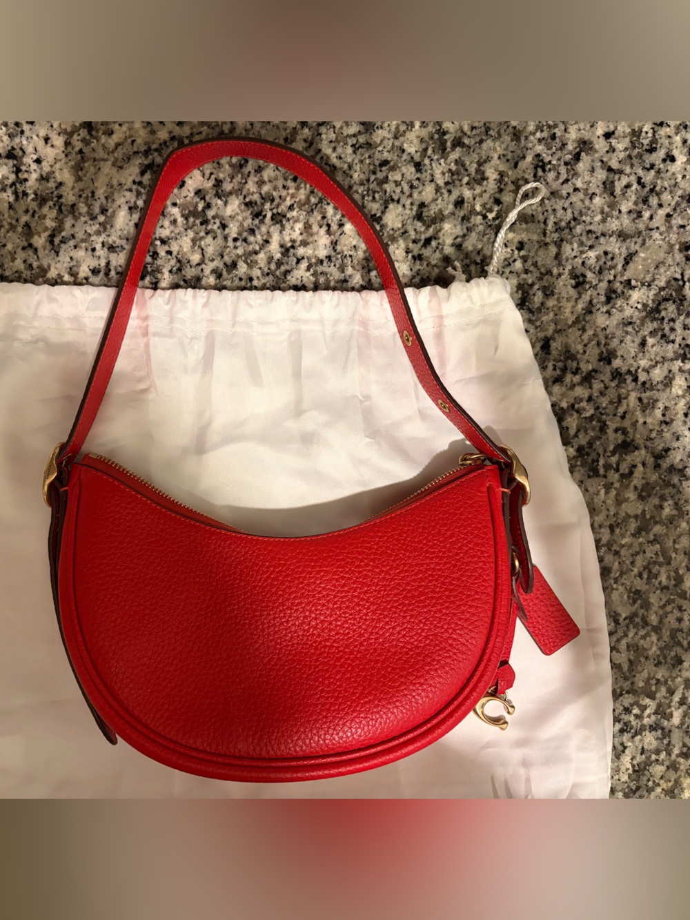 Coach Red Pebbled Leather Crescent Shoulder Bag - Picture 3 of 10